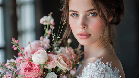 AI Generated Woman In Wedding Dress Holding Bouquet Of Flowers 41861184