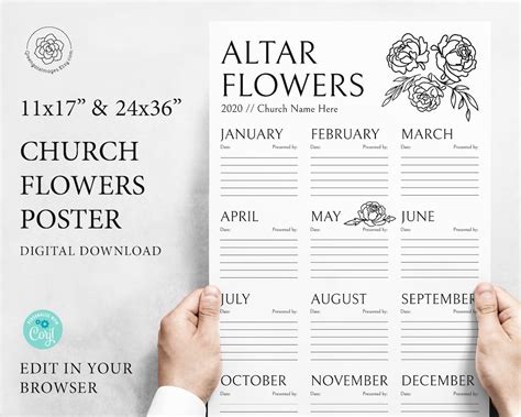 Church Flowers Poster 11x17 And 24x36 Altar Flowers Flower Signups