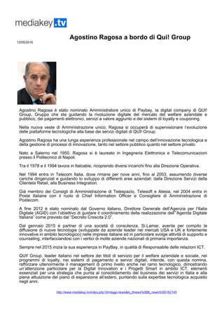 Nomina Agostino Ragosa Amministratore Unico Di Paybay QUI Group PDF