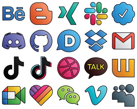 Filled Line Style Social Media Icon Collection Douyin Mail Text