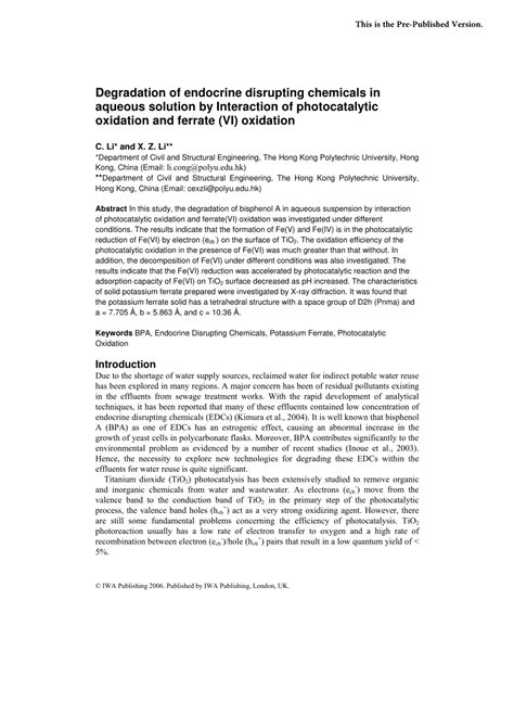 Pdf Degradation Of Endocrine Disrupting Chemicals In Aqueous Solution