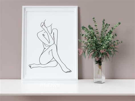 Female Figure Line Art Printable One Line Art Posing Nude Woman Wall