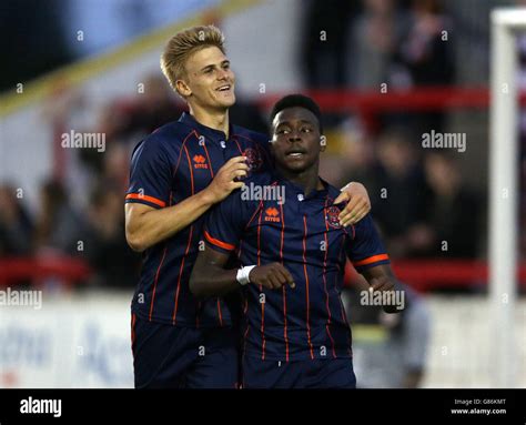 Blackpool S Bright Osayi Samuel Right Celebrates With Team Mate Brad