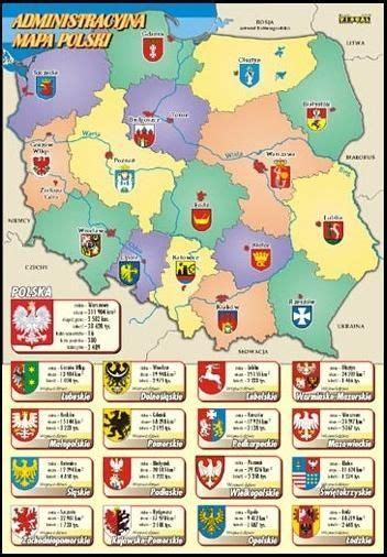 Administracyjna Mapa Polski Z Herbami Stolic Wojew