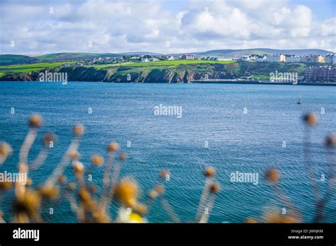 Landscape View Of Isle Of Man Coastline With Hill And Mountain Through