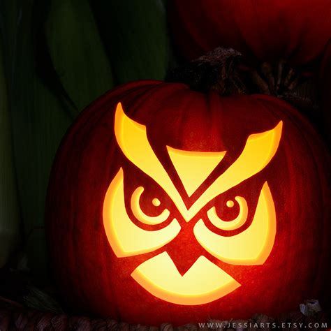 Printable Owl Face Pumpkin Carving Stencil Halloween Pumpkin Carving Template Owl Pumpkin