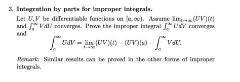 Solved Integration By Parts For Improper Integrals Let U V