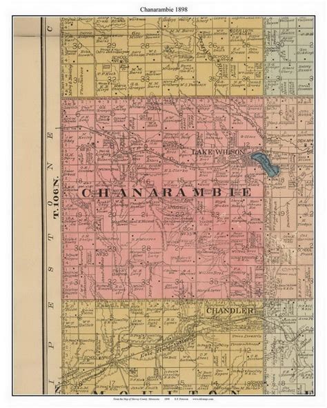 Chanarambie 1898 Old Town Map With Homeowner Names Minnesota Etsy