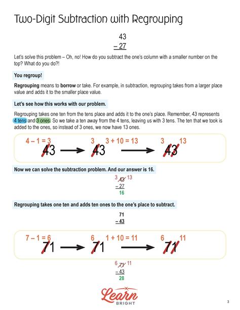 Two Digit Subtraction With Regrouping Advanced