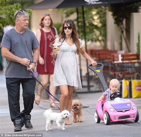 Hilaria Baldwin Covers Bump On A Stroll With Alec And Son Rafael In New