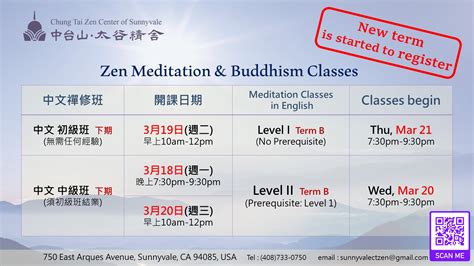 Class Schedule - Chung Tai Zen Center of Sunnyvale