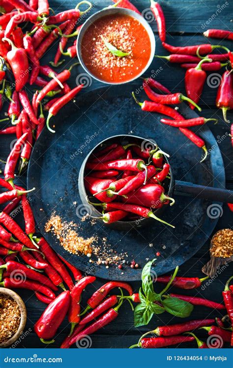 Fresh Red Chili Pepper Spices On Wood Stock Photo Image Of Dried