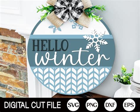 Hello Winter Door Hanger Svg Christmas Welcome Sign Svg Etsy