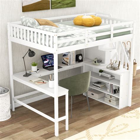 Harriet Bee Ennie Full Loft Bed With Built In Desk And Bookcase Wayfair