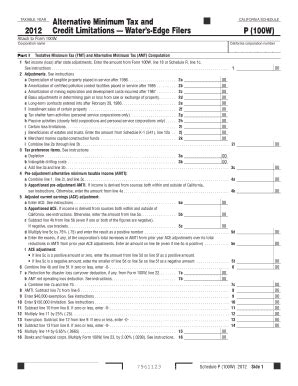 Fillable Online Ftb Ca 2012 Schedule P 100W Alternative Minimum