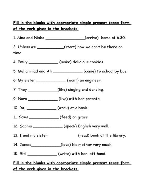 Simple Present Tense Worksheet Fill In The Blanks With The 49 Off