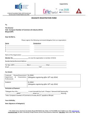 Fillable Online Delegate Registration Form Ieccicom Fax Email Print