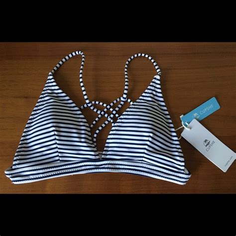 Navy And White Striped Triangle Bikini Top Gem