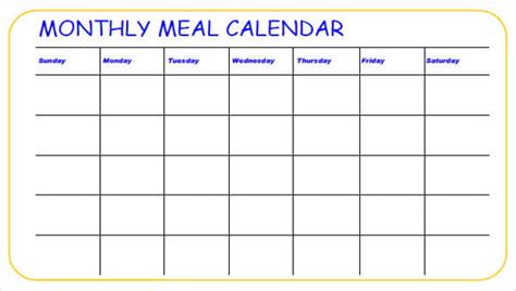 Editable Monthly Menu Calendar