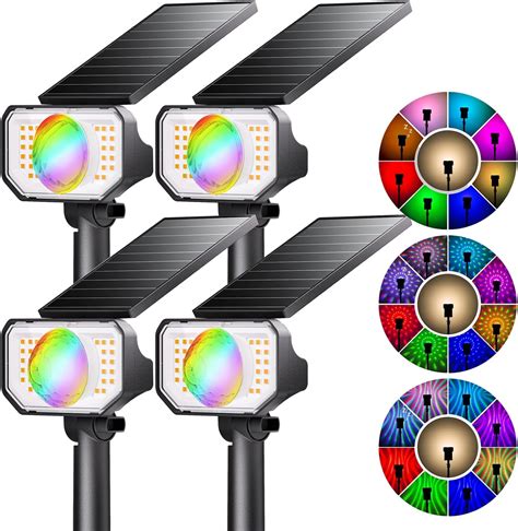 Quntis 4 Pack Bright LED Solar Powered Lawn Lights, RGB Colored Outdoor ...