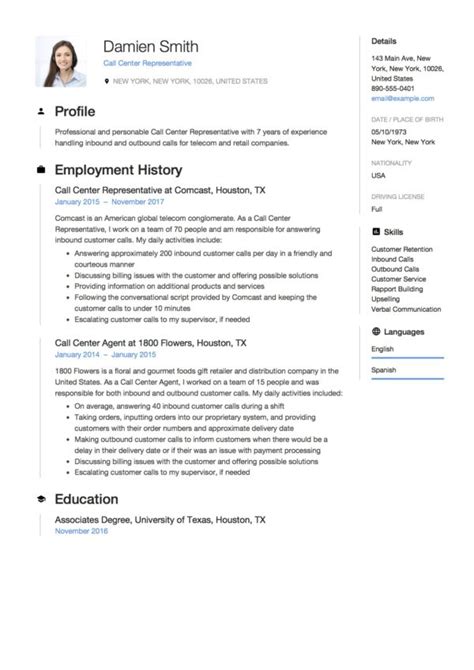 Call Center Resume Examples Pdf Format