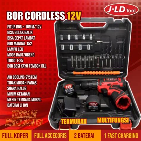 Jual Mesin Bor Baterai 12v JLD Tool SET 2Baterai Bor Charge 12volt