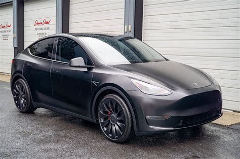 Black Tesla Model Y Xpel Stealth Satin Wrap And Window Tint Darien Detail