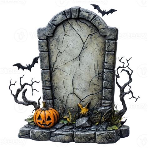 Halloween Tombstone With Pumpkins And Bats On It 50172963 Png