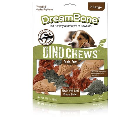 DreamBone Dino Chews Peanut Butter Flavored Grain-Free, Rawhide-Free Dog Chews, Large, 14.8 Oz ...