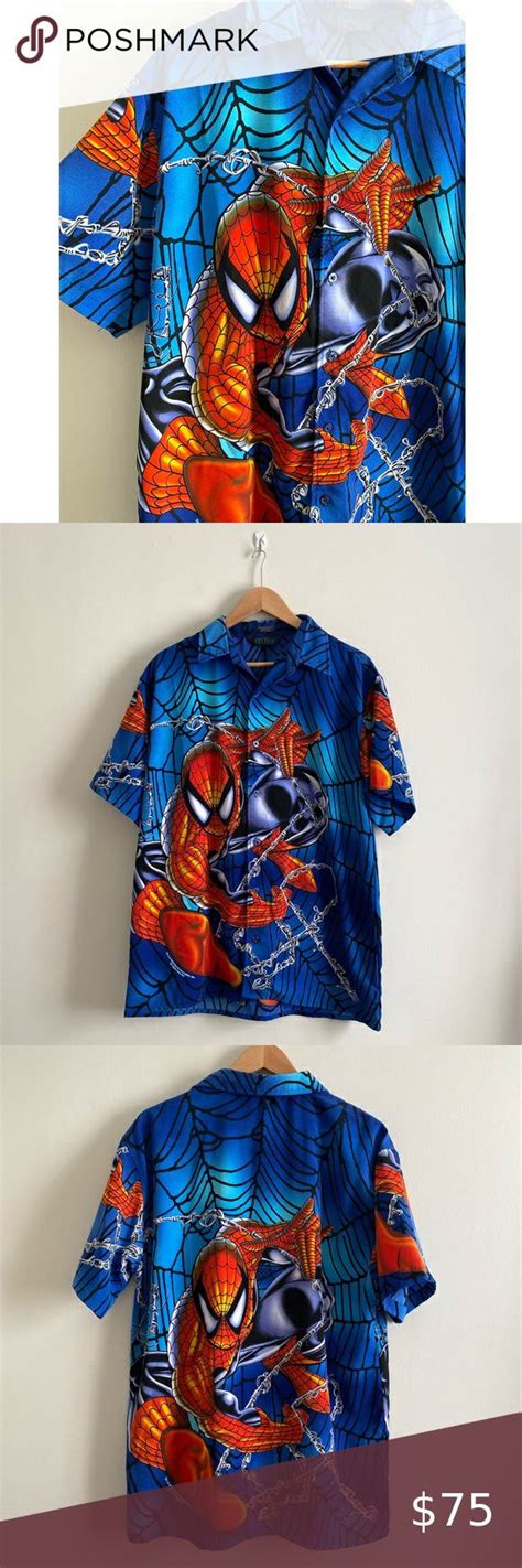 Vintage Y K S Marvel Spiderman Button Down T Shirt Size L In