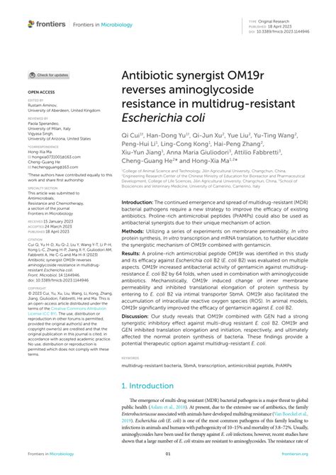 Pdf Antibiotic Synergist Om R Reverses Aminoglycoside Resistance In