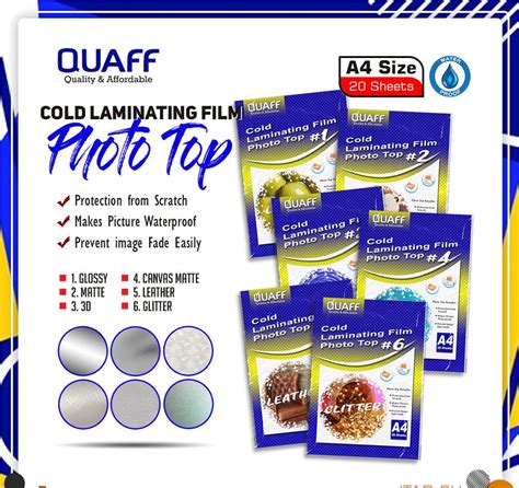 QUAFF Cold Laminating Film Photo Top A4 Size 80micron 20 Sheets