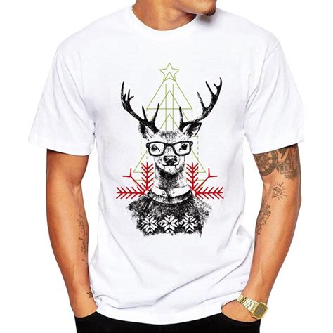 2018 Mens Christmas T Shirt Fashion Christmas Hipster Deer Printed Men