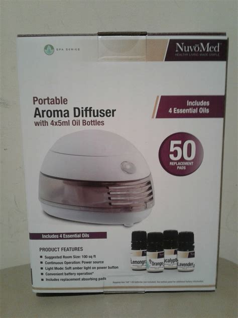 New One Nuvomed Portable Aroma Diffuser W 4 X 5ml Oil Bottles Included