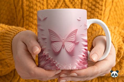 D Pink Butterfly Mug Wrap Sublimation Graphic By Pandastic Creative