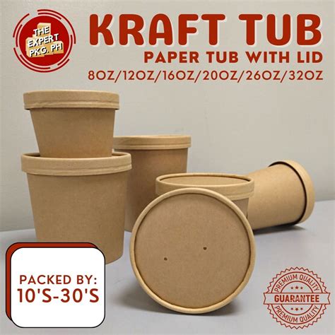 Kraft Tub With Lid 8oz 12oz 16oz 20oz 26oz 32oz Sold By 10pcs