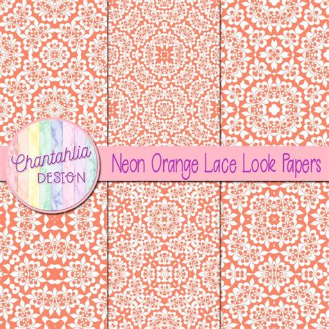 Free Digital Papers Featuring Neon Orange Lace Look Designs