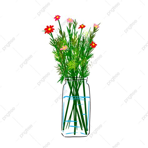 Hand Painted Bouquet Hd Transparent, Bouquet Vase Net Red And Green ...