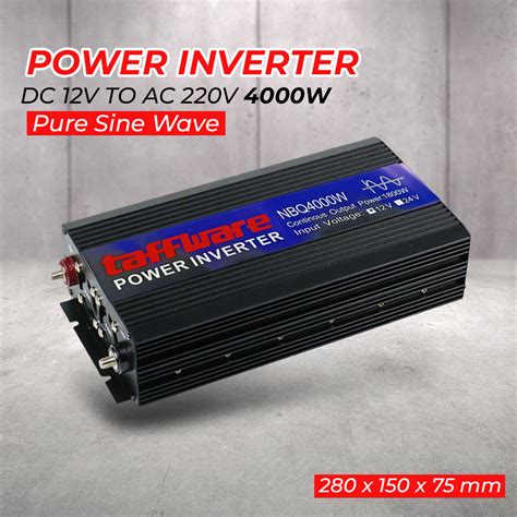 Taffware Power Inverter Mobil Pure Sine Wave DC 12V To AC 220V 4000W