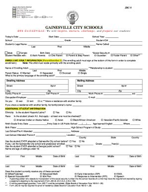 Fillable Online Student Enrollment Form Gainesville City Schools Fax