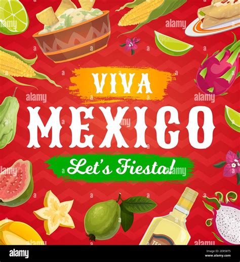 Viva Mexico Fiesta Party Food And Drink Vector Background Of Mexican