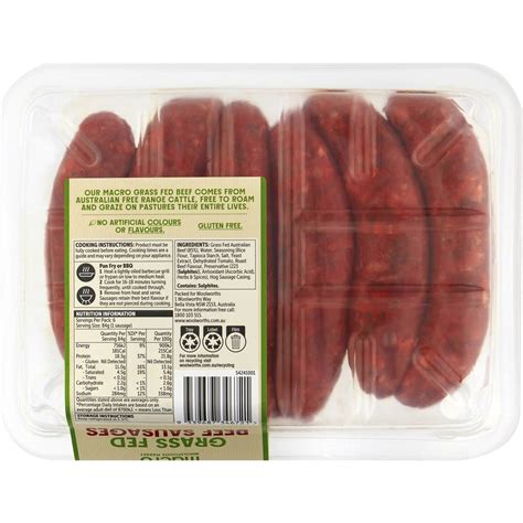 Macro Grass Fed Beef Sausage 500g Woolworths