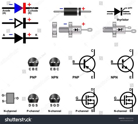 Varios símbolos de diodo y transistor vector de stock libre de