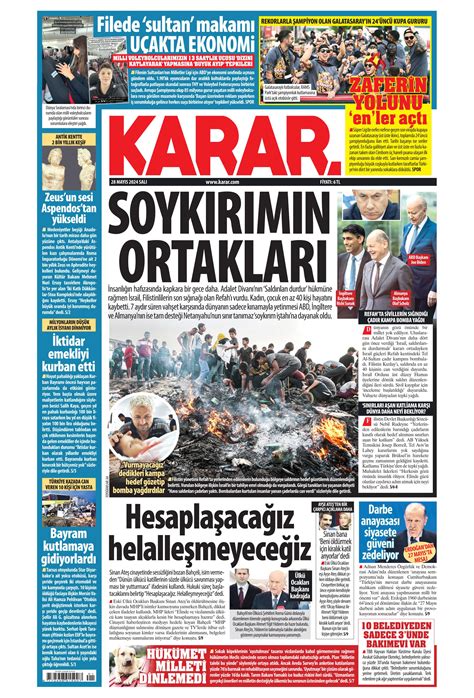 Karar Gazetesi 28 Mayıs 2024 Salı Günü Manşeti