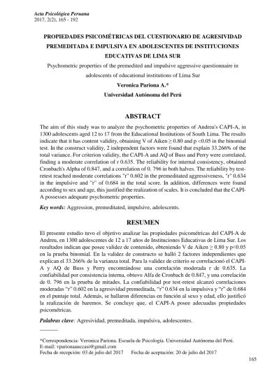 Propiedades Psicométricas Del Cuestionario De Agresividad