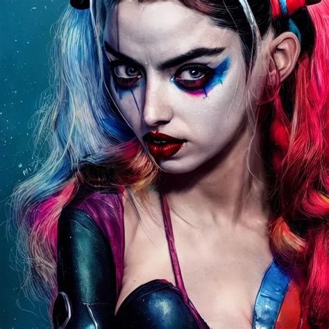 Portrait Of Ana De Armas As A Harley Quinn Intricate Stable