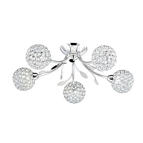 Bellis II 5 Light Ceiling Semi Flush Chrome Clear Glass Deco Shade