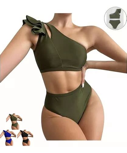 Conjunto De Bikini De Cintura Alta Con Volantes Para Mujer Envío gratis