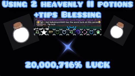 Using 2 Heavenly Ii Potions With Tips Blessing Roblox Sols Rng Youtube