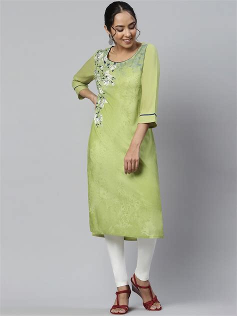 Buy Aurelia Women Green Floral Printed Straight Liva Kurta Kurtas For